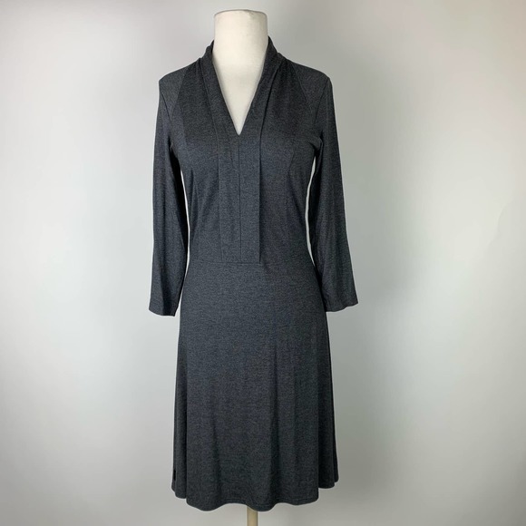 LOLË Gray Jersey Knit Dress Knee Length V-Neck Long Sleeves Stretch Size SMALL - Picture 3 of 8
